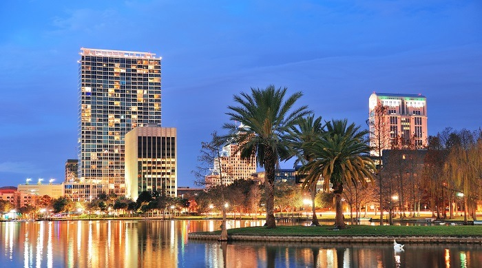 Cityscape of Orlando, one of the least hurricane-prone cities in Florida