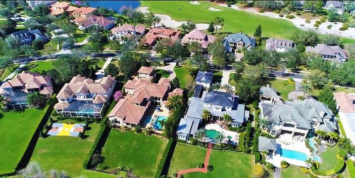 Aerial view of Keenes Pointe luxury estates in Central Florida