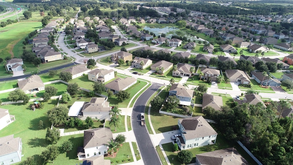 Aerial view of Ocoee, Florida with Lake Apopka visible in the background