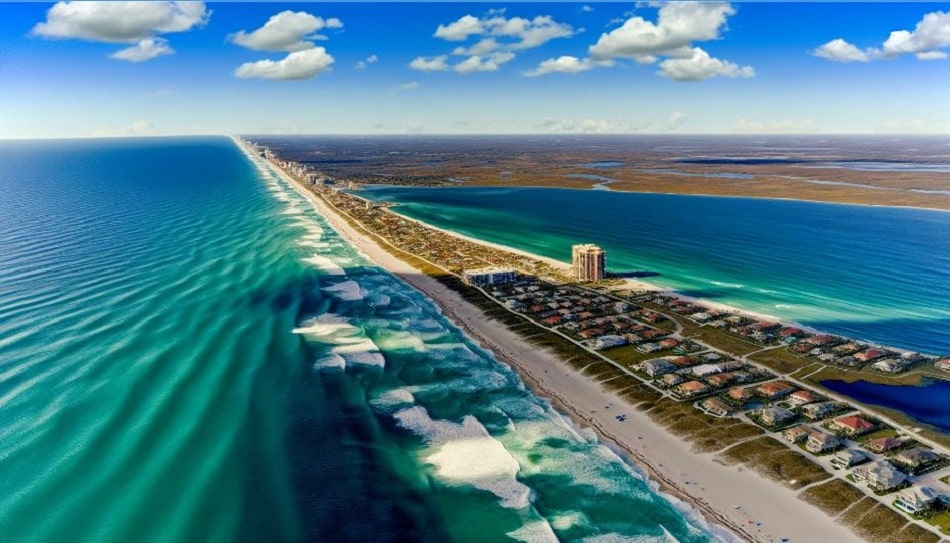 Aerial view of Florida's coastline with the Atlantic Ocean, depicting the state's vulnerability to hurricanes