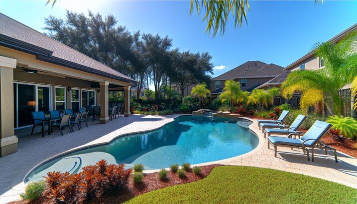 Beautiful backyard pool area in a 5-bedroom home for sale in Windermere, FL